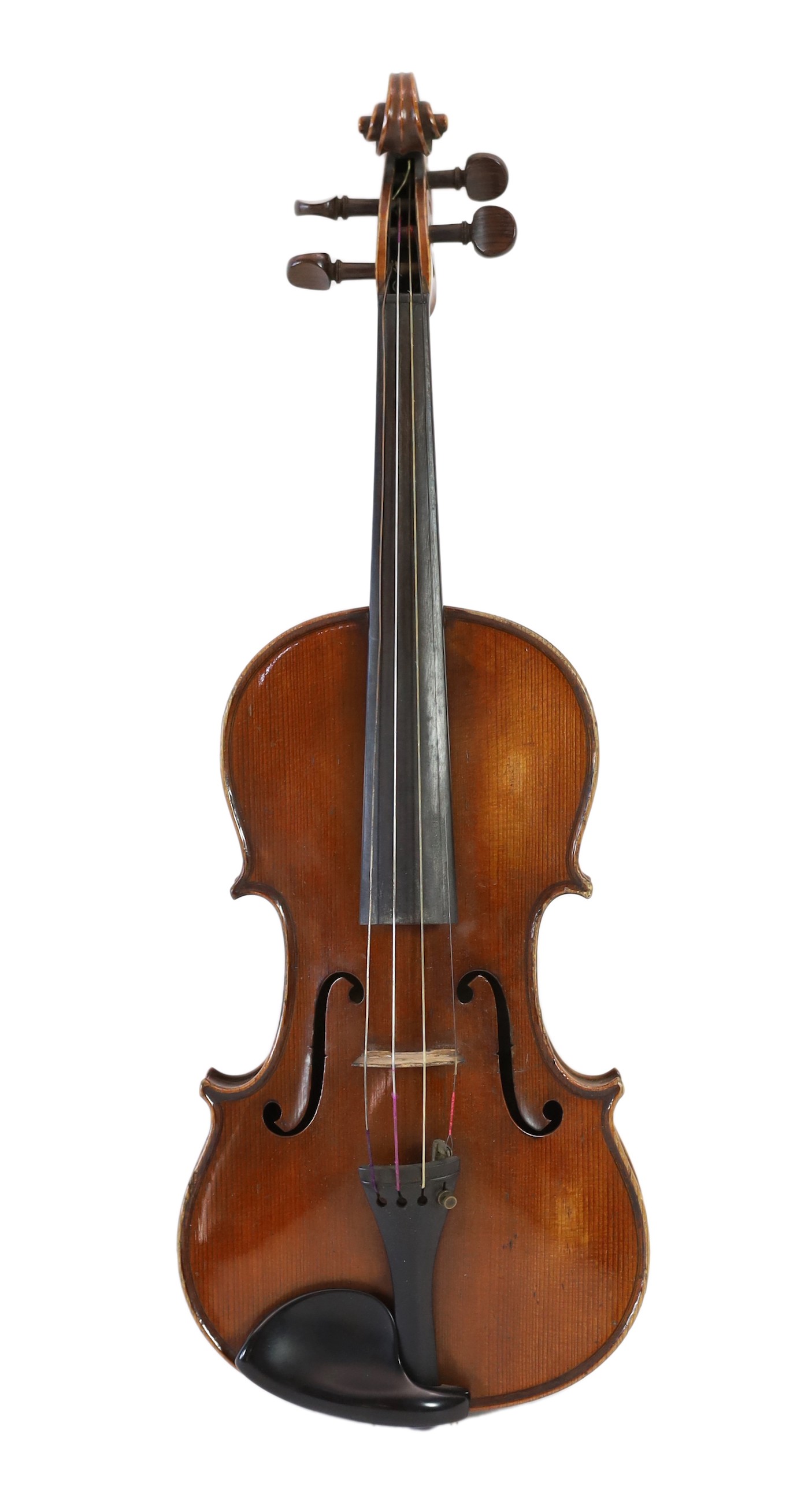 A violin, labelled Leandro Bisiach della Scuola Cremonese fece in Milano 1898, Piazzo del Duomo, length of back 35.6 cm (14in.) cased